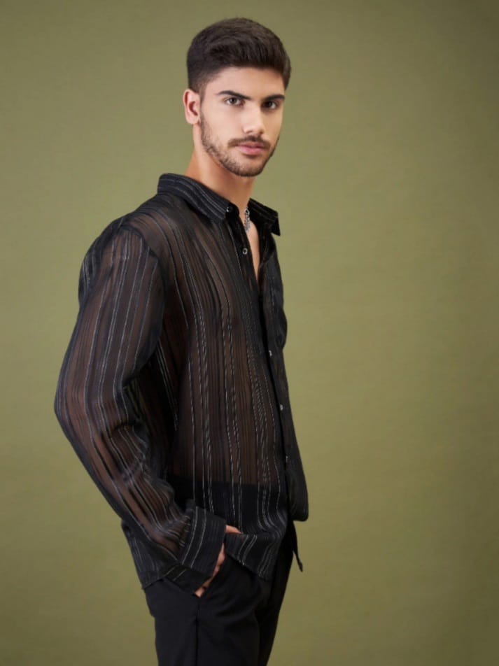 Uptown Funky Unisex Black Lurex Relax Fit Shirt